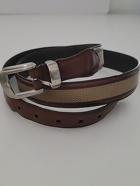 Greg Norman Brown/Tan Leather Woven Braided Belt.